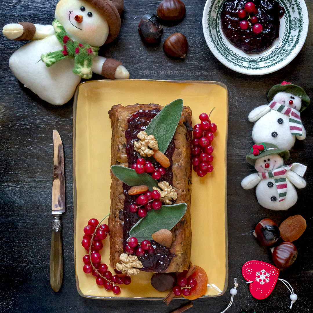 Immagine: Terrina di ceci, patate dolci e castagne con albicocche e noci