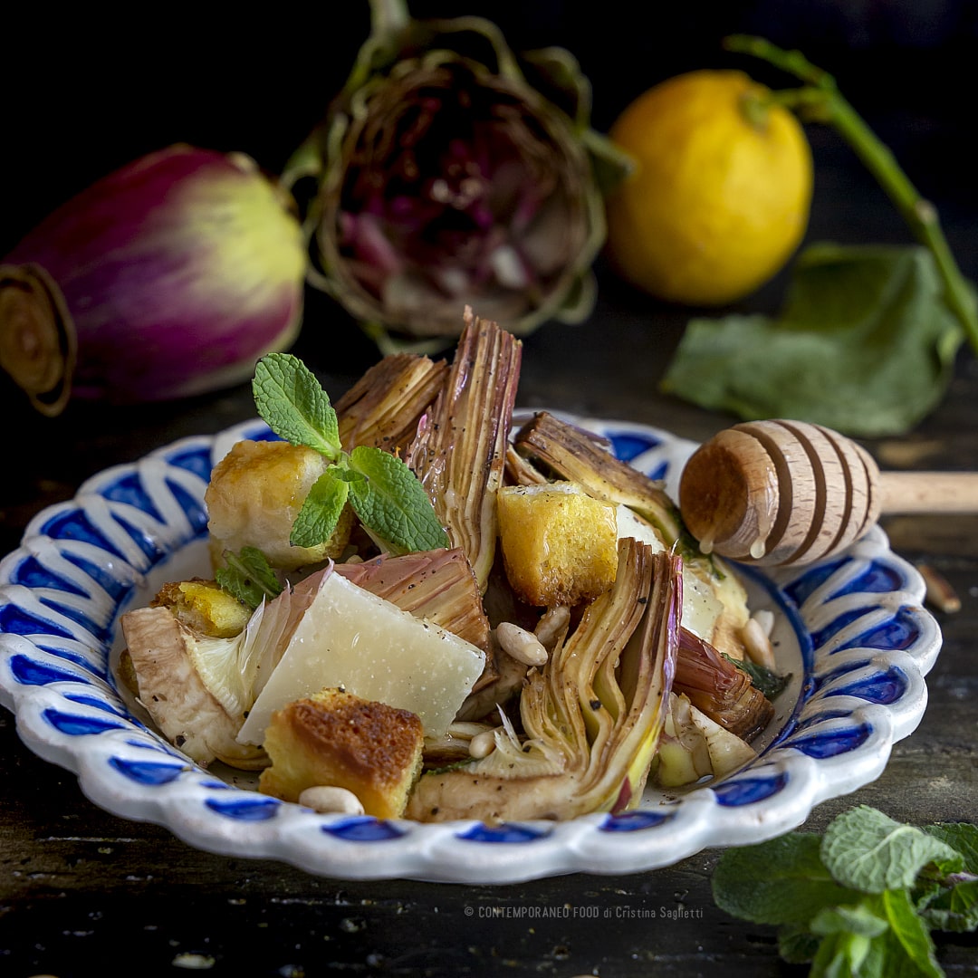 carciofi-in-insalata-con-crostini-pinoli-grana-ricetta-facile-veloce-vegetariana-contorno-contemporaneo-food