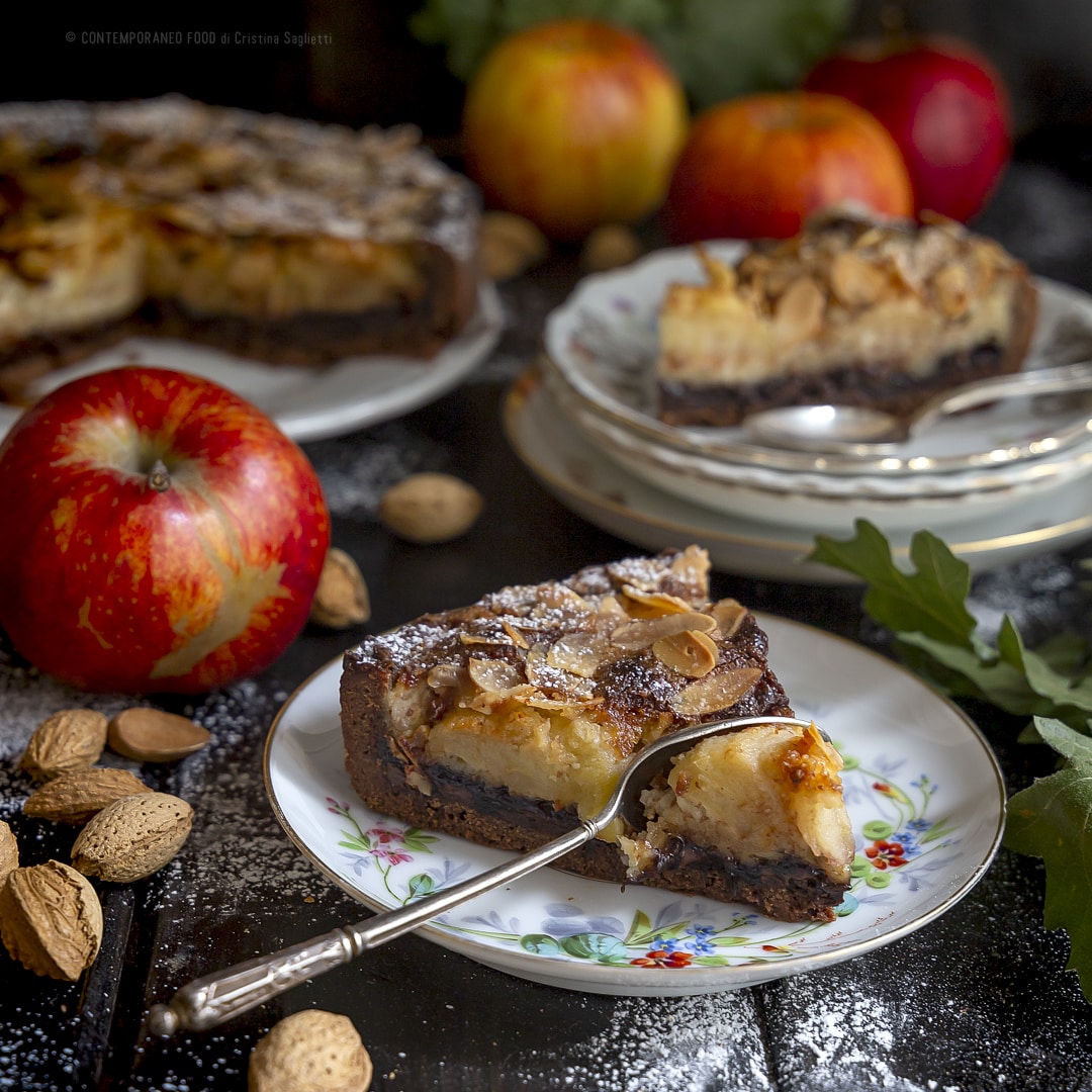 torta-di-mele-alla-normanna-frolla-cacao-crema-di-mandorle-crema-gianduja-merenda-ricetta-facile-dolce-contemporaneo-food