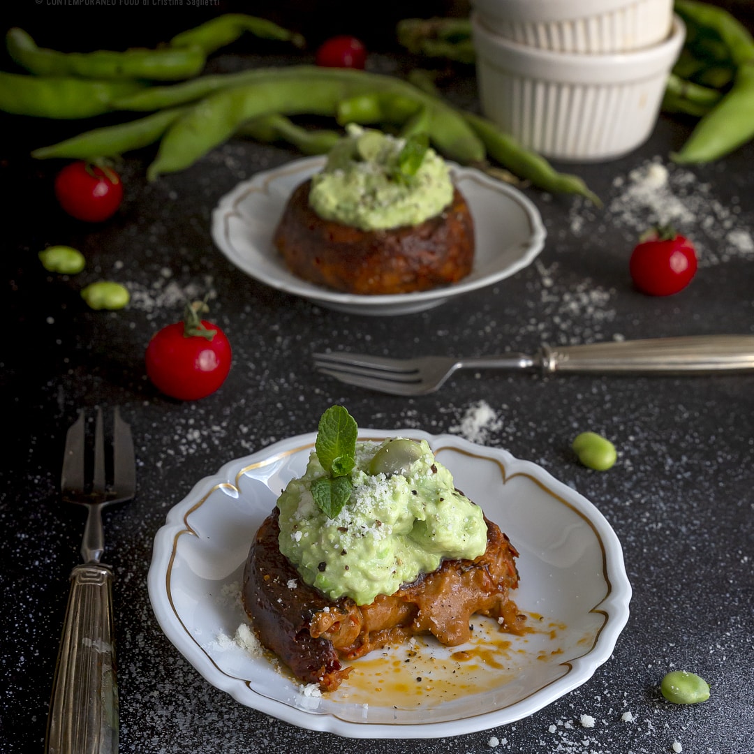 flan-senza-uovo-di-pomodoro-con-crema-di-fave-ricetta-facile-veloce-vegetariana-antipasto-contemporaneo-food