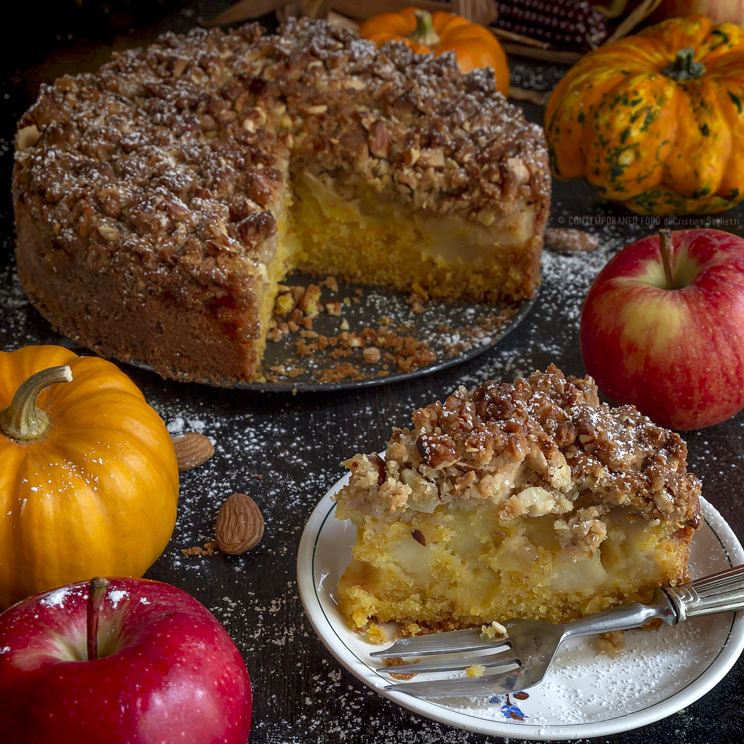 torta-sofficissima-alla zucca-con-mele-e-mandorlato-alla-vaniglia-dolce-facile-merenda-contemporaneo-food