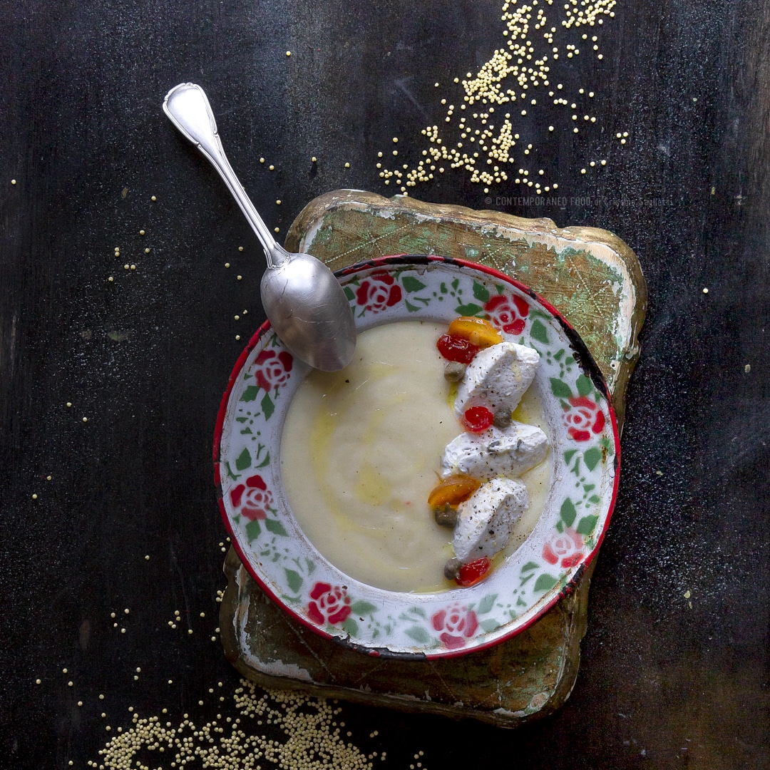 Immagine: Crema di miglio con ricotta ai capperi e mostarda