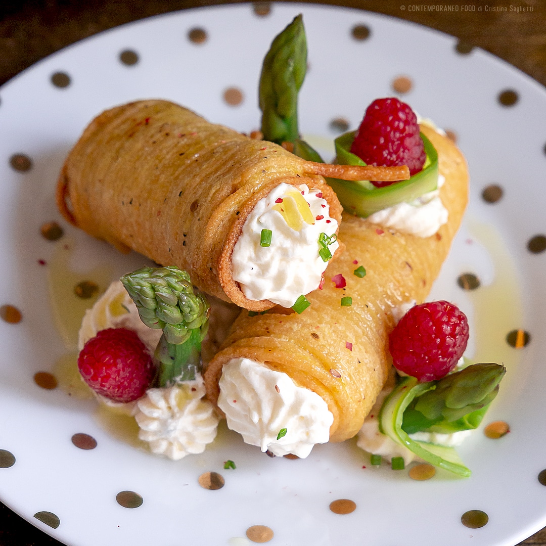 cannoli-fritto-pasta-crema-pinoli-robiola-asparagi-antipasto-vegetariano-pasqua-contemporaneo-food