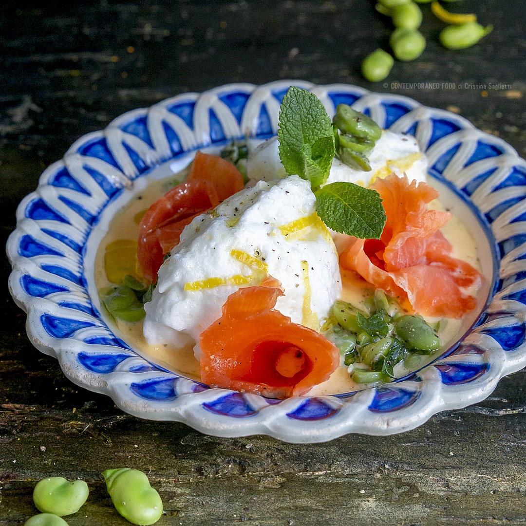 ile-flottant-salata-con-pecorino-trota-salmonata-fave-fresche-antipasto-di-pesce-contemporaneo-food