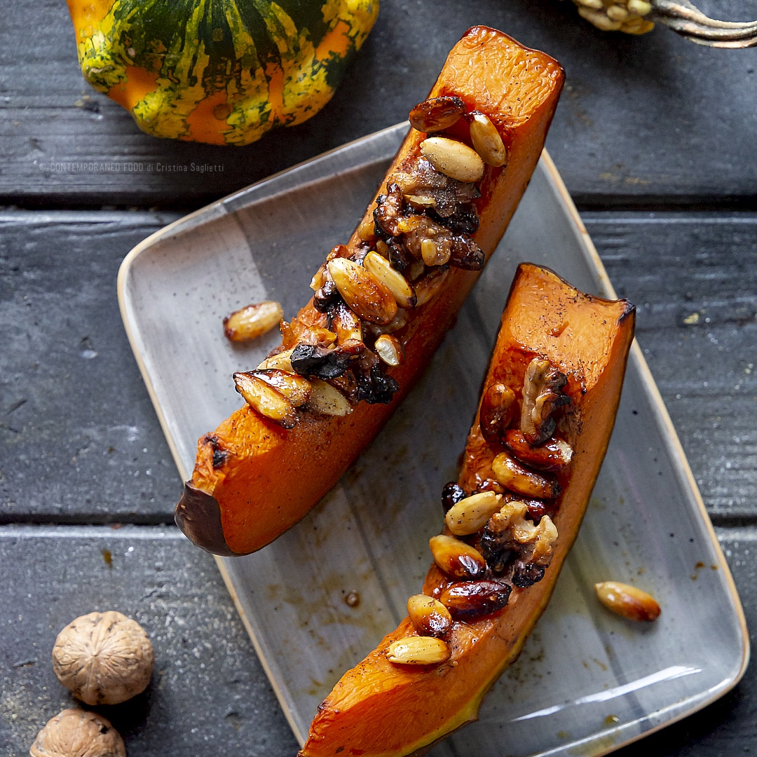 Immagine: Zucca arrosto alle mandorle, noci e miele