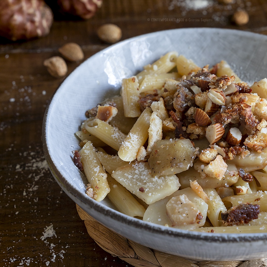 pasta-topinambur-mandorle-alici-ricetta-facile-contemporaneo-food